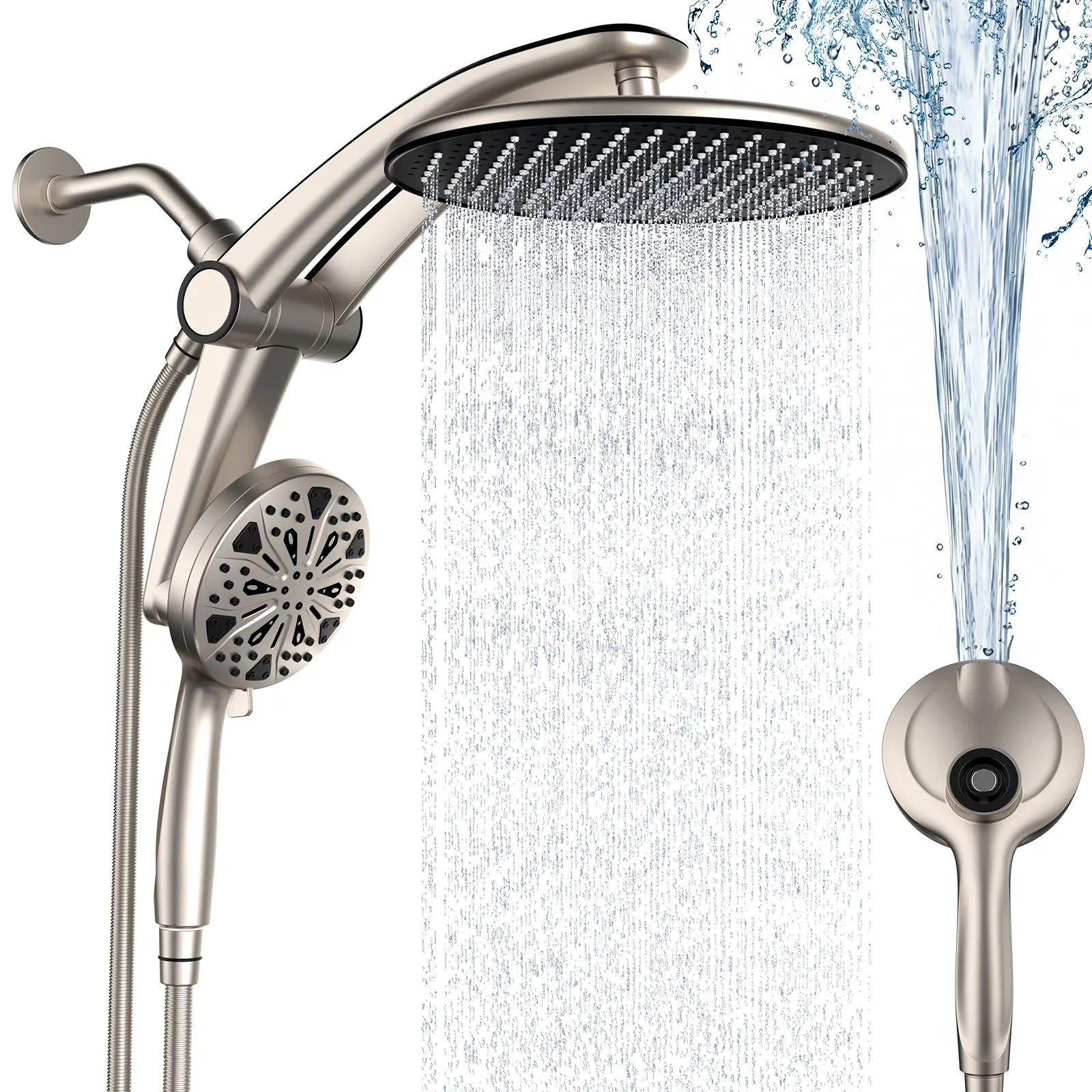 Dock-Free Dual Rain Shower Head Combo - 12" High-Pressure Rainfall Shower