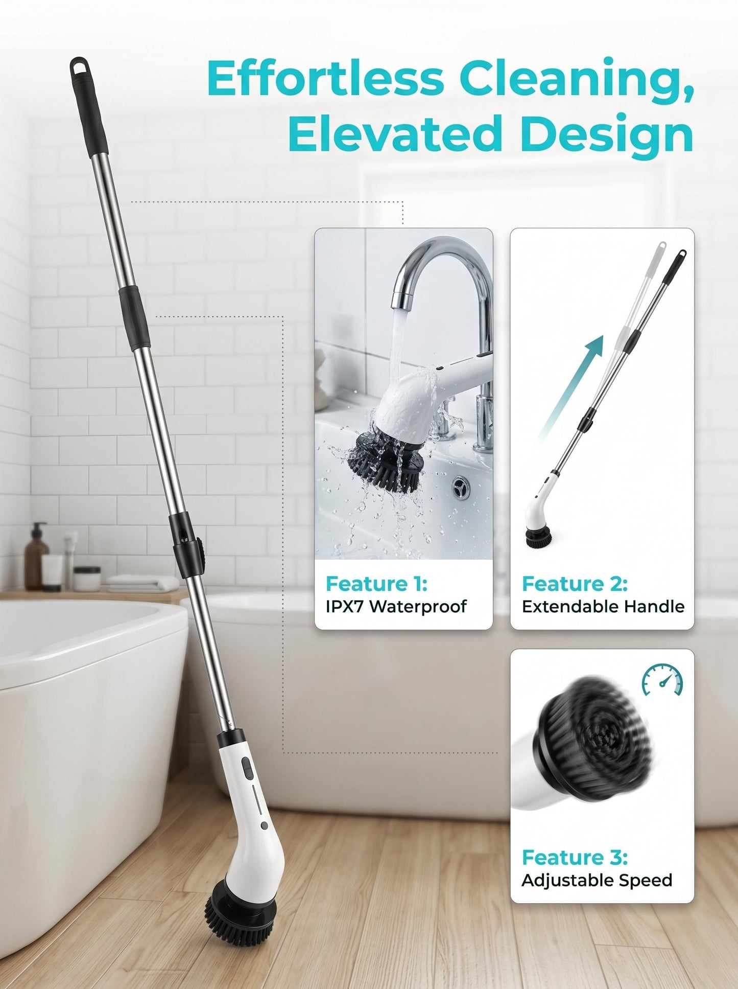 Wireless Electric Spin Scrubber with 9 Brush Heads and Extendable Handle