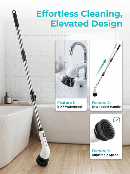 Wireless Electric Spin Scrubber with 9 Brush Heads and Extendable Handle