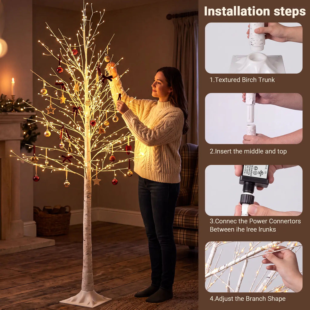 6 ft Lighted Birch Tree with 544 Warm White LED Lights | Indoor Decorative Twig Tree for Home, Christmas Holiday Decor