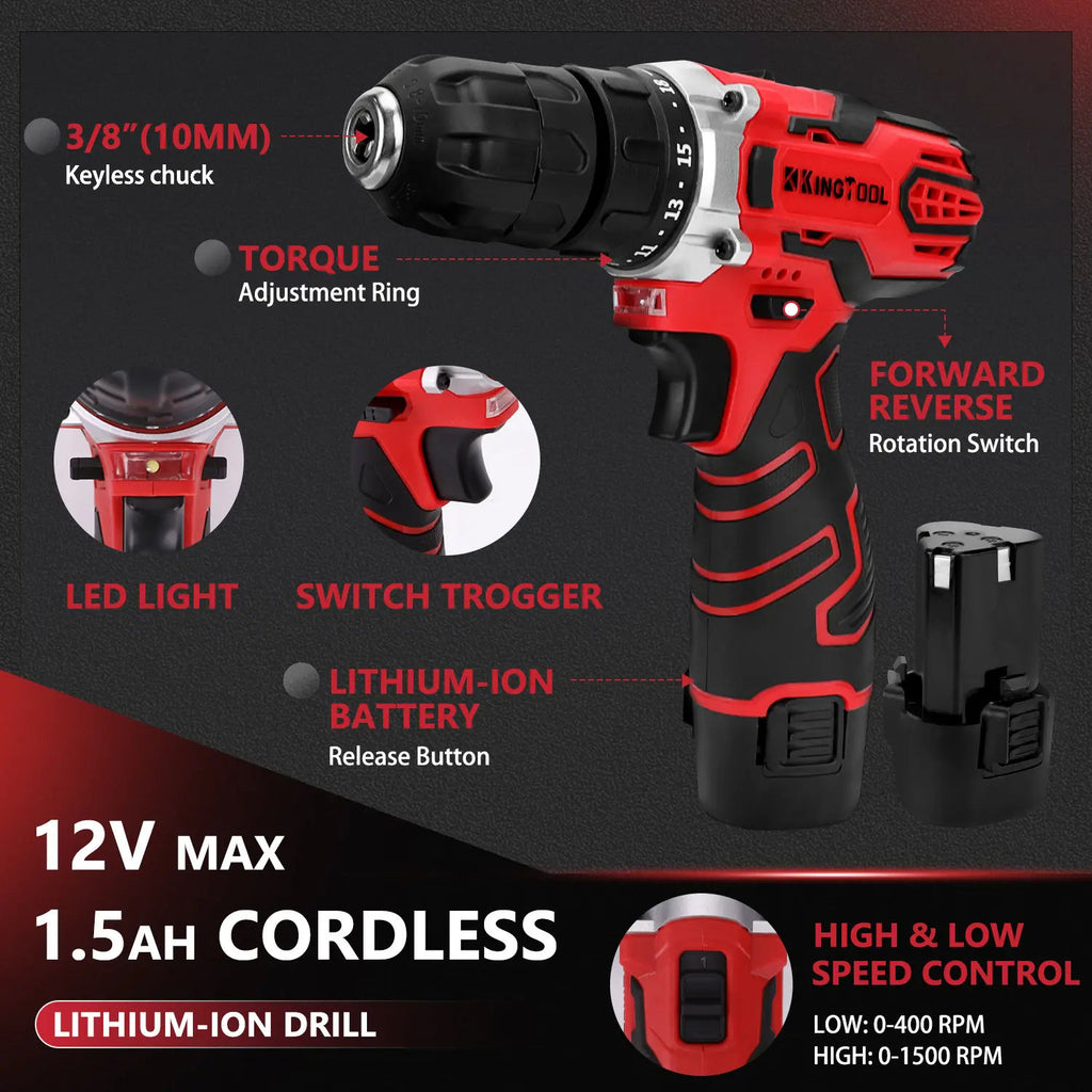 276-Piece Tool Set with 12V Cordless Drill & Storage Case