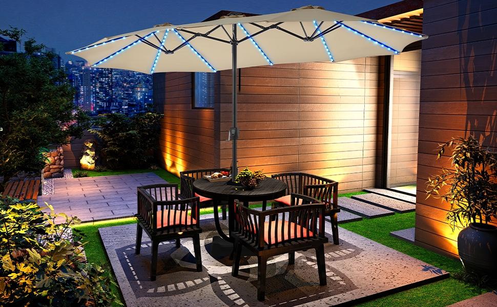 Massive 12-Mode Color-Changing Solar Patio Umbrella with Base Stand