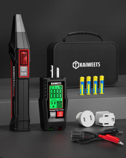 AC Circuit Breaker Finder Tool with Alert LCD Display | 2-Piece Set Electric Tester and Voltage Tester with Transmitter and Receiver, NCV Function & Flashlight, Non-Contact Cable Tester and Integrated GFCI Outlet Tester, Tool Kit