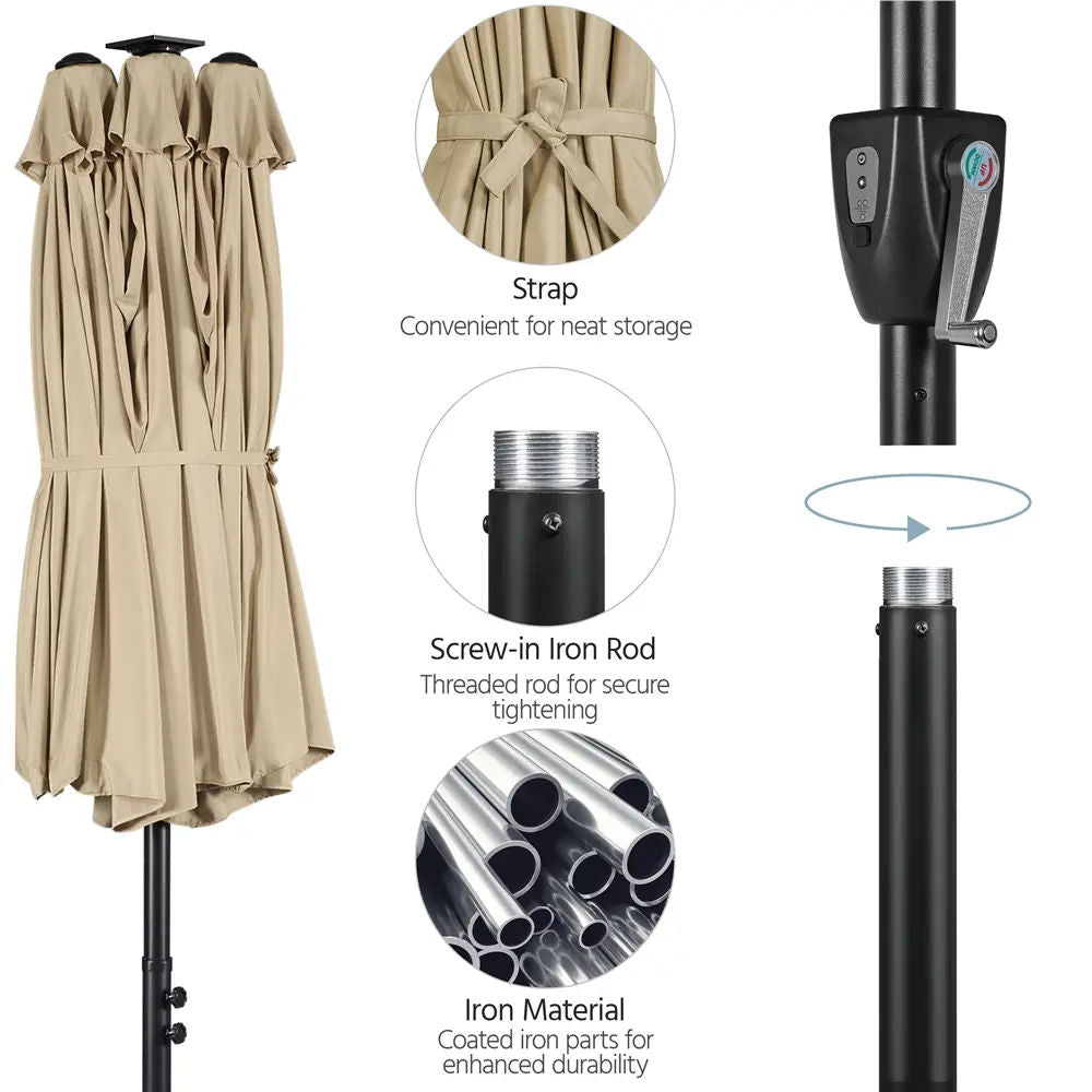 Massive 12-Mode Color-Changing Solar Patio Umbrella with Base Stand
