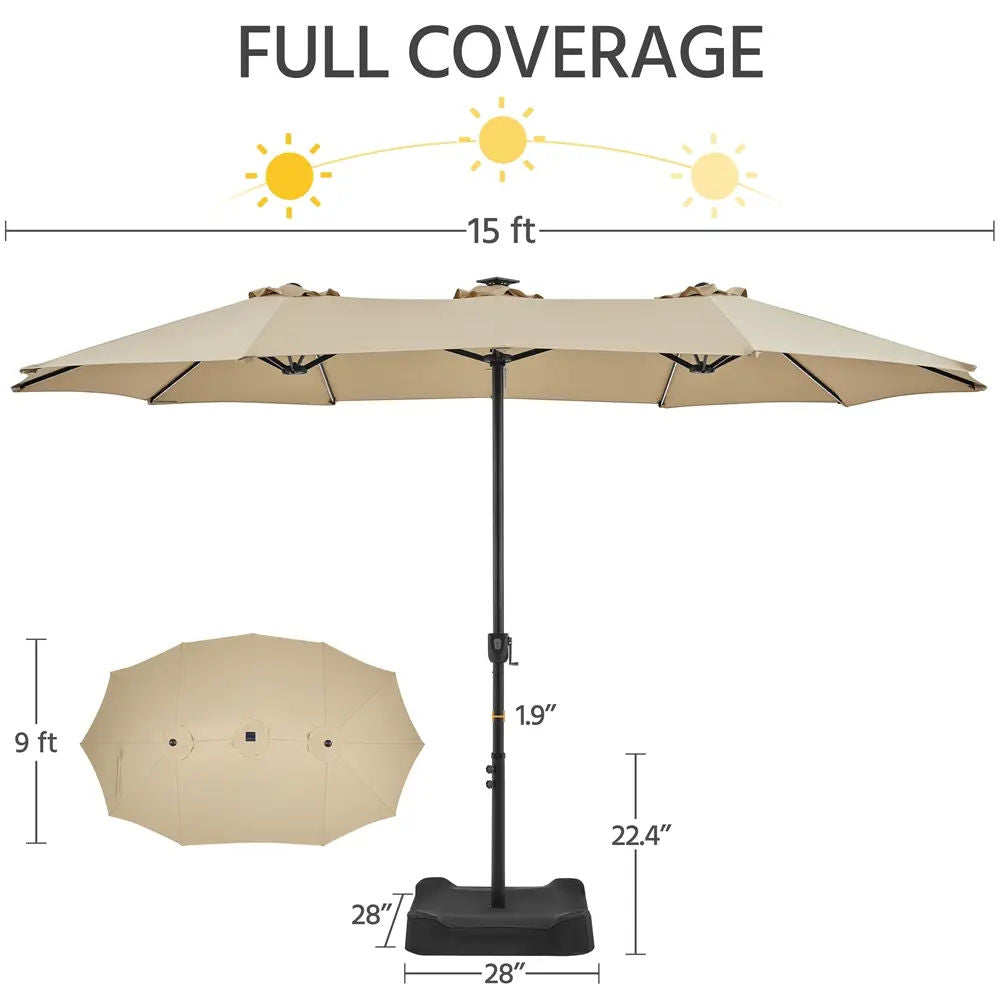 Massive 12-Mode Color-Changing Solar Patio Umbrella with Base Stand