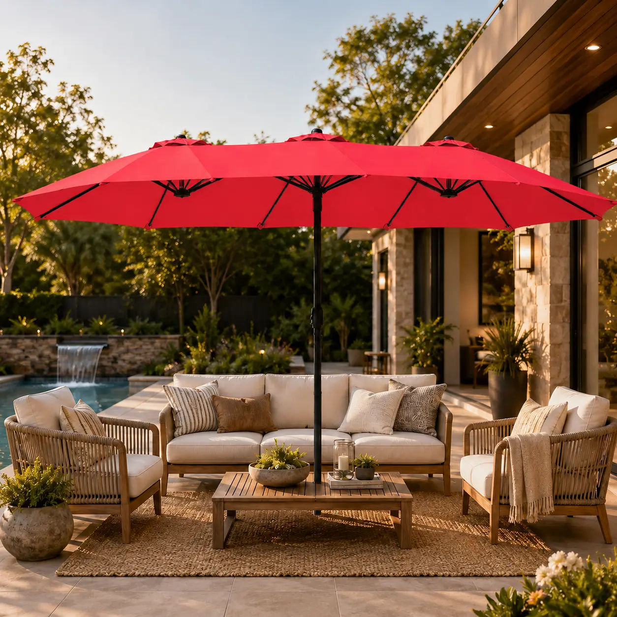 Massive 12-Mode Color-Changing Solar Patio Umbrella with Base Stand