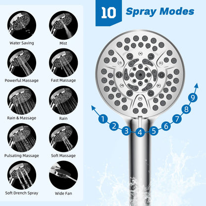 13-Inch 5-Jet Fixed Shower Head Combo | 10-Mode Handheld, 12-Inch Extension Arm, 4-Way Diverter, 71-Inch Hose