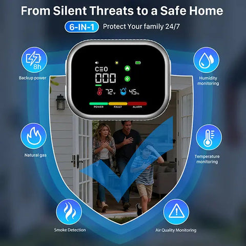 6-in-1 Portable Detector with Natural Gas & Temperature Humidity Sensors | HD16