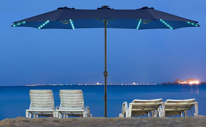 Massive 12-Mode Color-Changing Solar Patio Umbrella with Base Stand