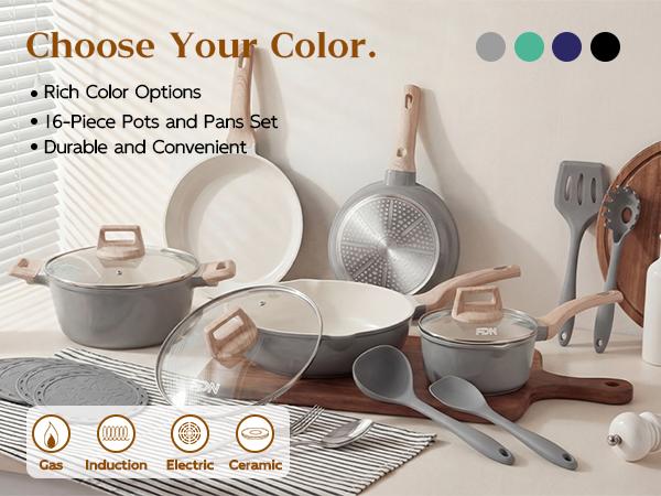 16-Piece Non-Toxic PFAS-Free Ceramic Cookware Set