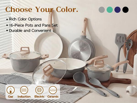 16-Piece Non-Toxic PFAS-Free Ceramic Cookware Set