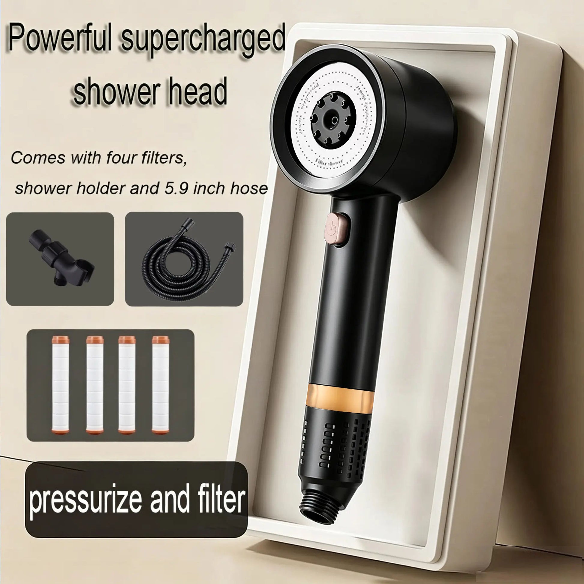 Filtered Handheld Shower Head | High Pressure 4-Mode Spray | Silver