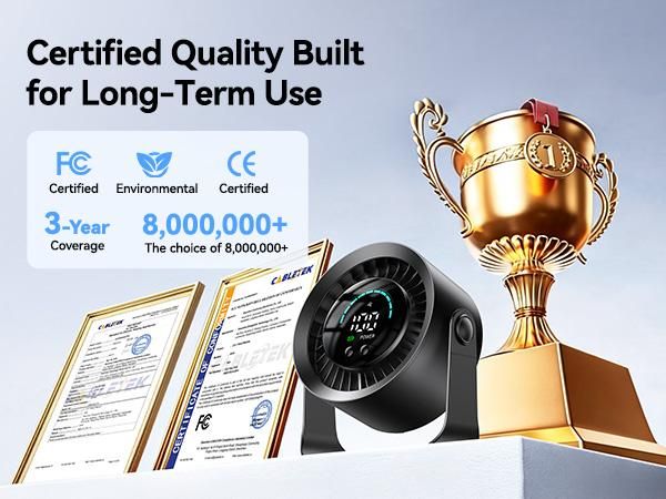Rechargeable USB Desk Fan with 100 Speeds, 360° Rotation, Wall Mount, LED Display