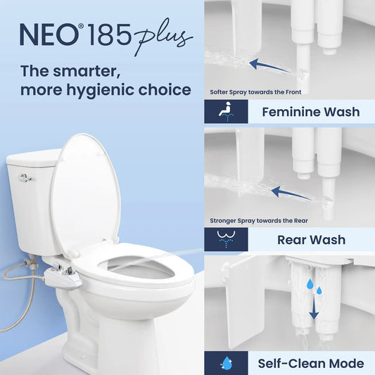 Dual Nozzle Bidet Toilet Seat Attachment | Rear & Feminine Wash, 360° Self-Clean | NEO 185 Plus