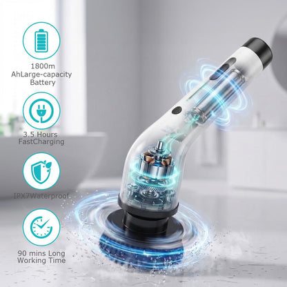 Wireless Electric Spin Scrubber with 9 Brush Heads and Extendable Handle