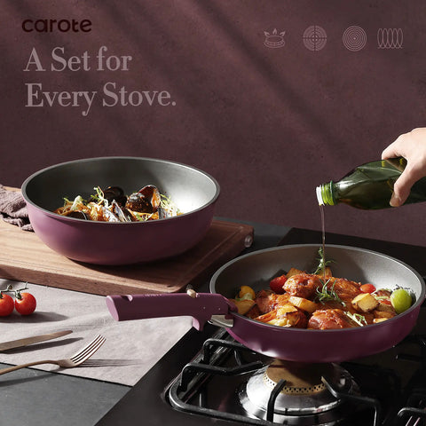 21-Piece Nonstick Cookware Set with Detachable Handles, Induction-Compatible, Dishwasher Safe, RV-Ready
