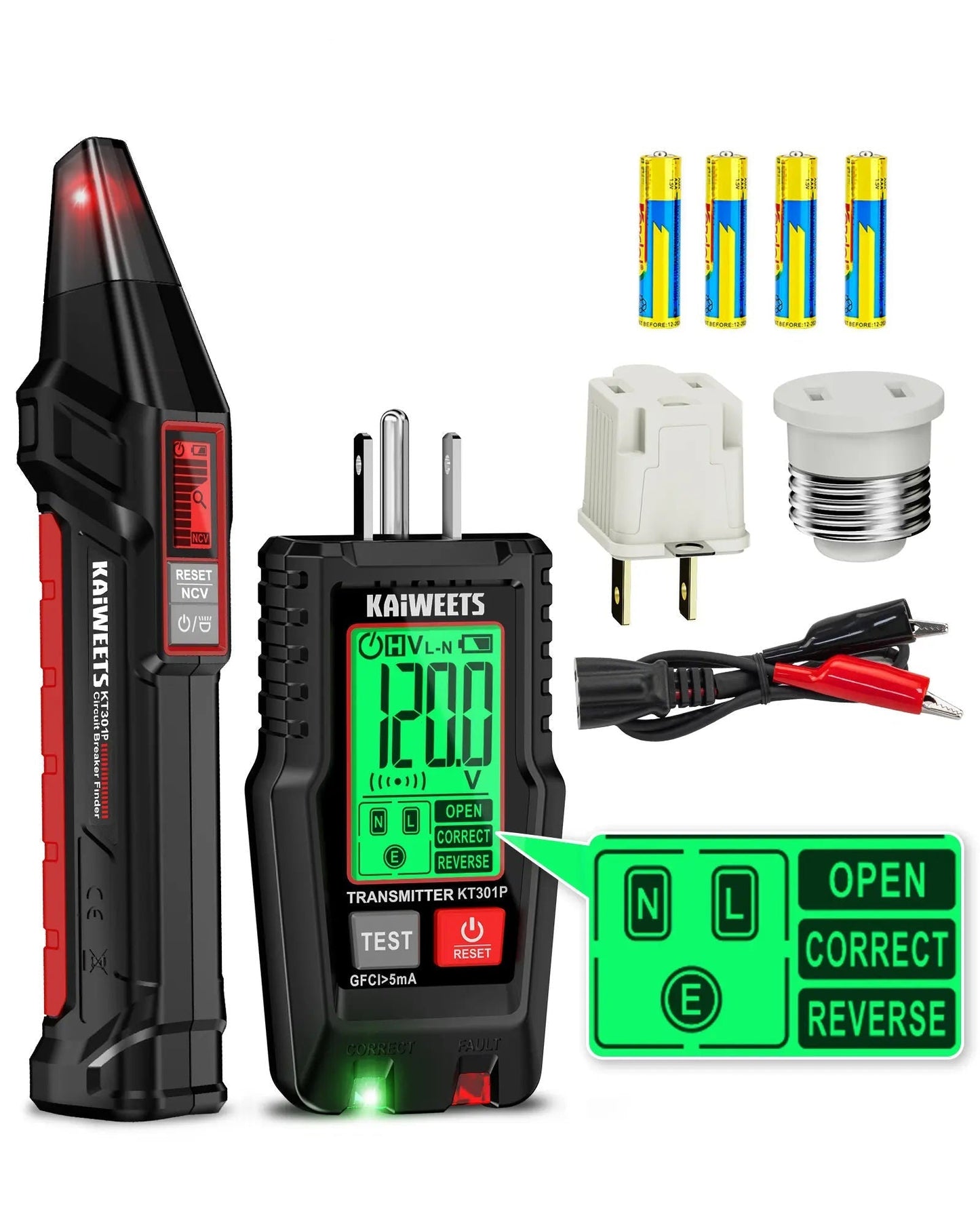AC Circuit Breaker Finder Tool with Alert LCD Display | 2-Piece Set Electric Tester and Voltage Tester with Transmitter and Receiver, NCV Function & Flashlight, Non-Contact Cable Tester and Integrated GFCI Outlet Tester, Tool Kit