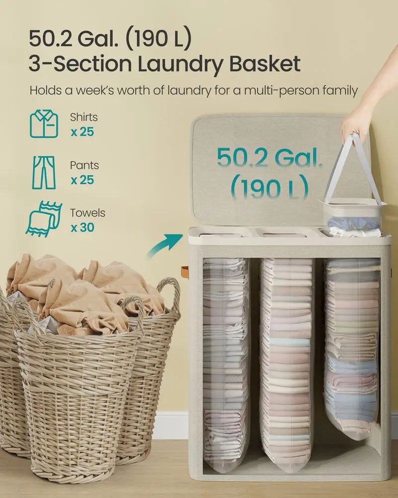 44.9-Gallon Polyester Modern Laundry Basket with Lid and Handles