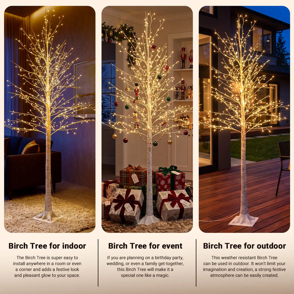 6 ft Lighted Birch Tree with 544 Warm White LED Lights | Indoor Decorative Twig Tree for Home, Christmas Holiday Decor