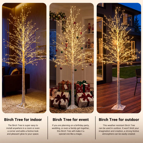 6 ft Lighted Birch Tree with 544 Warm White LED Lights | Indoor Decorative Twig Tree for Home, Christmas Holiday Decor