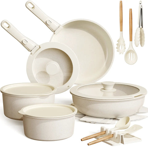 20-Piece Non-Stick Pots and Pans Set with Detachable Handle, Oven Safe, Stackable