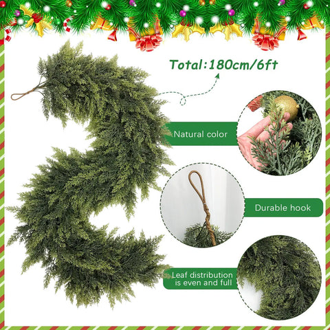 2-Piece 6 ft Artificial Cedar Garland Set | Real Touch Winter Greenery
