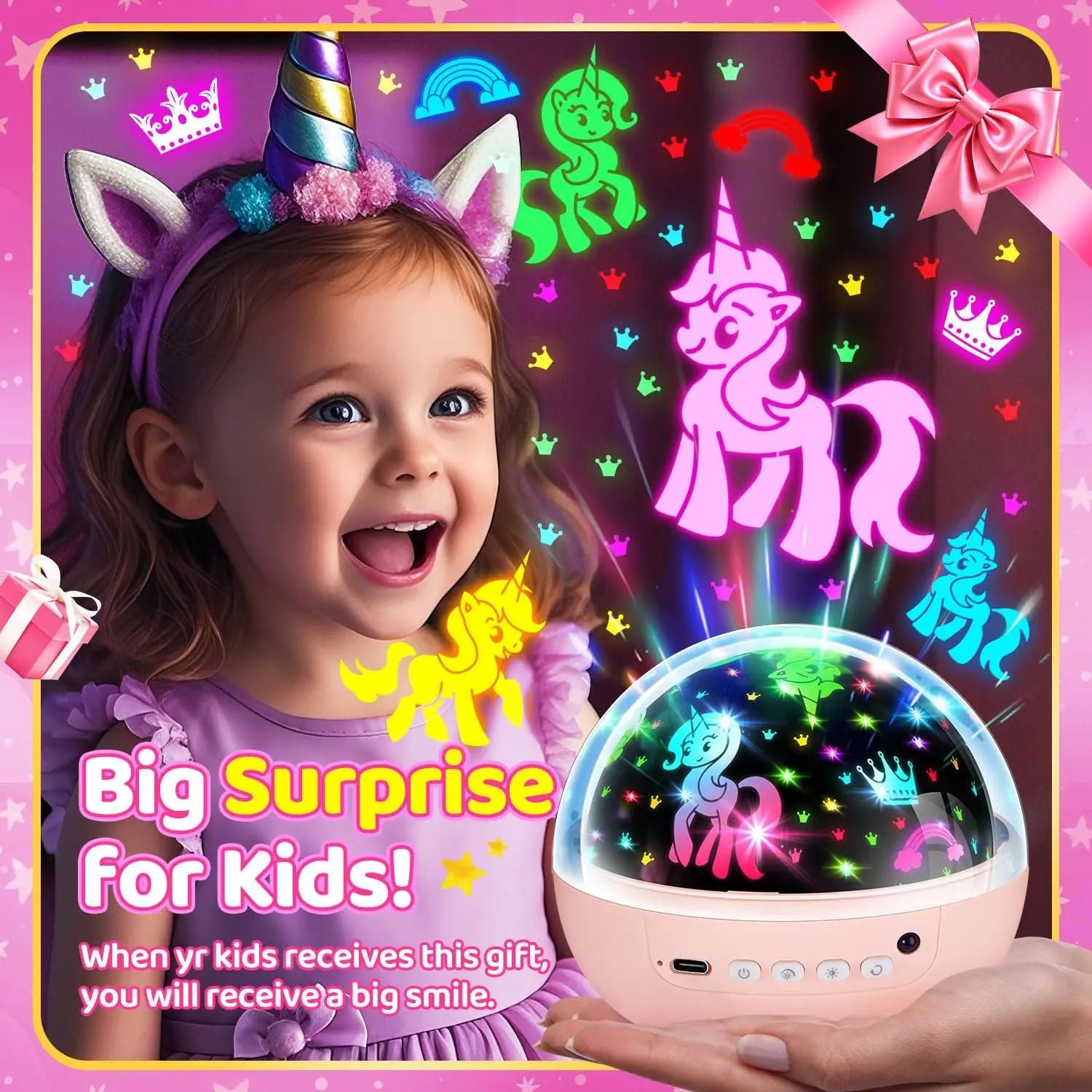 5-in-1 Kids Night Light Projector | 91 Lighting, 3 Films, Remote, Dimmable, 360° Rotation