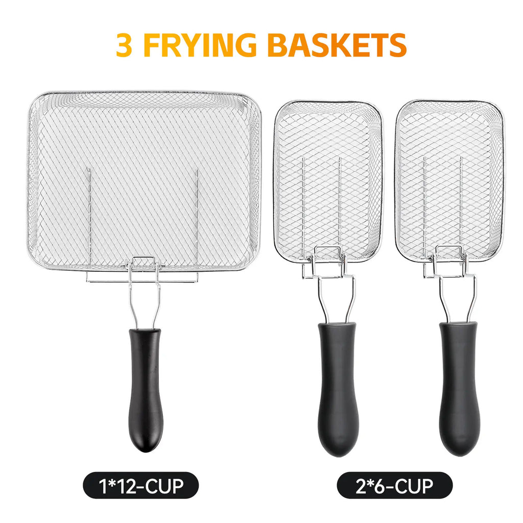5.3 Qt Stainless Steel Electric Deep Fryer with Basket, 1700W, Time & Temperature Control, 3 Frying Baskets, Lid with View Window and Odor Free Filter