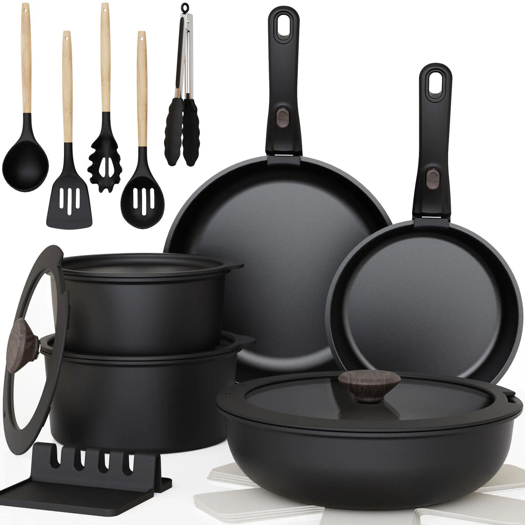 20-Piece Non-Stick Pots and Pans Set with Detachable Handle, Oven Safe, Stackable