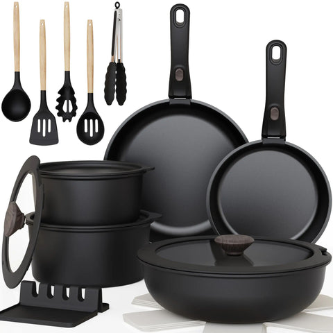 20-Piece Non-Stick Pots and Pans Set with Detachable Handle, Oven Safe, Stackable
