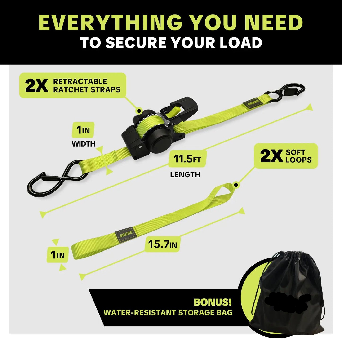 1 in x 11 ft Ratchet Tie-Down Straps | 1500 lb Break Strength Cargo Straps for Appliances, Lawn Equipment, Motorcycle | Green