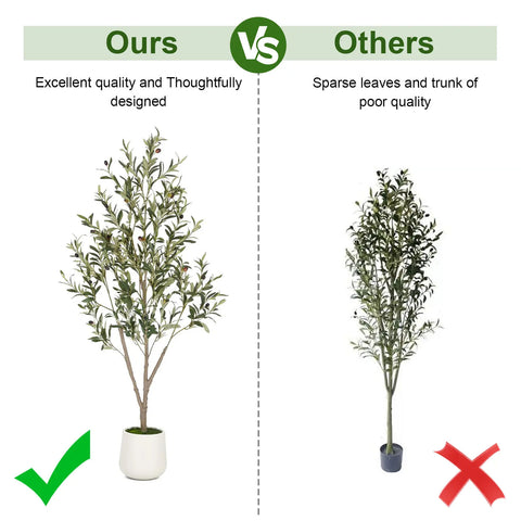 Artificial Olive Tree with White Planter and Natural Wood Trunk