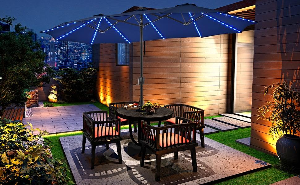 Massive 12-Mode Color-Changing Solar Patio Umbrella with Base Stand