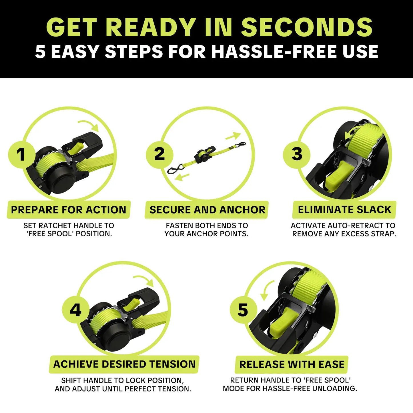 1 in x 11 ft Ratchet Tie-Down Straps | 1500 lb Break Strength Cargo Straps for Appliances, Lawn Equipment, Motorcycle | Green