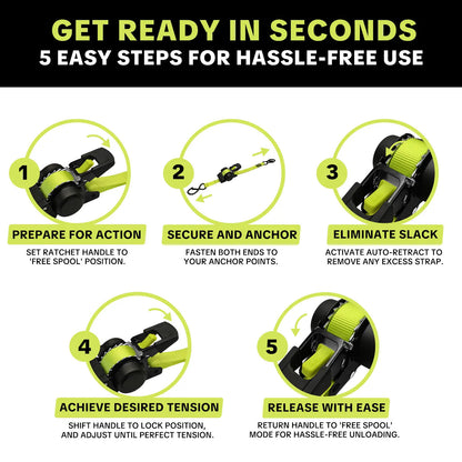1 in x 11 ft Ratchet Tie-Down Straps | 1500 lb Break Strength Cargo Straps for Appliances, Lawn Equipment, Motorcycle | Green