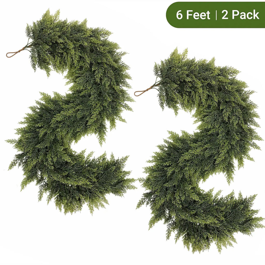 2-Piece 6 ft Artificial Cedar Garland Set | Real Touch Winter Greenery
