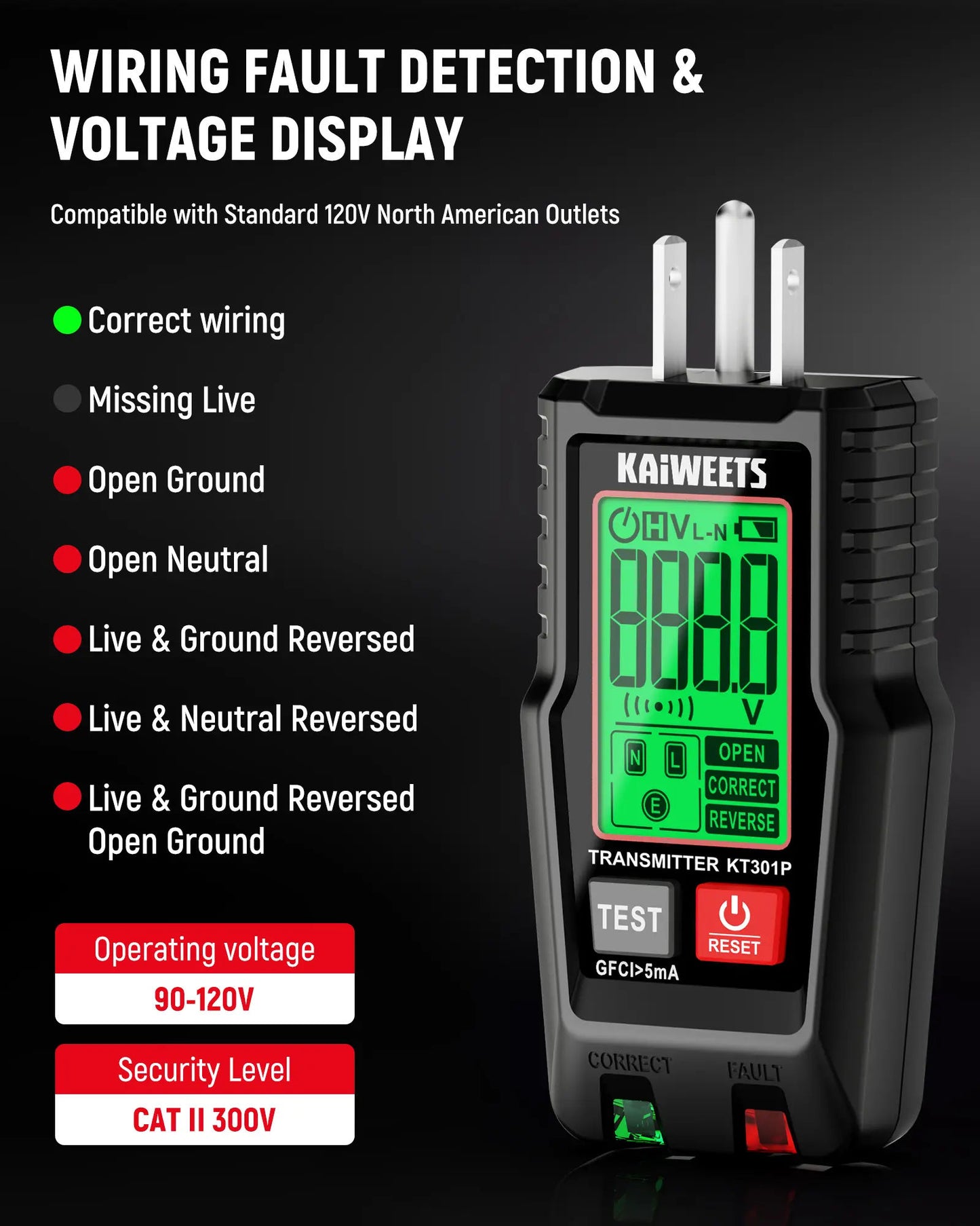 AC Circuit Breaker Finder Tool with Alert LCD Display | 2-Piece Set Electric Tester and Voltage Tester with Transmitter and Receiver, NCV Function & Flashlight, Non-Contact Cable Tester and Integrated GFCI Outlet Tester, Tool Kit