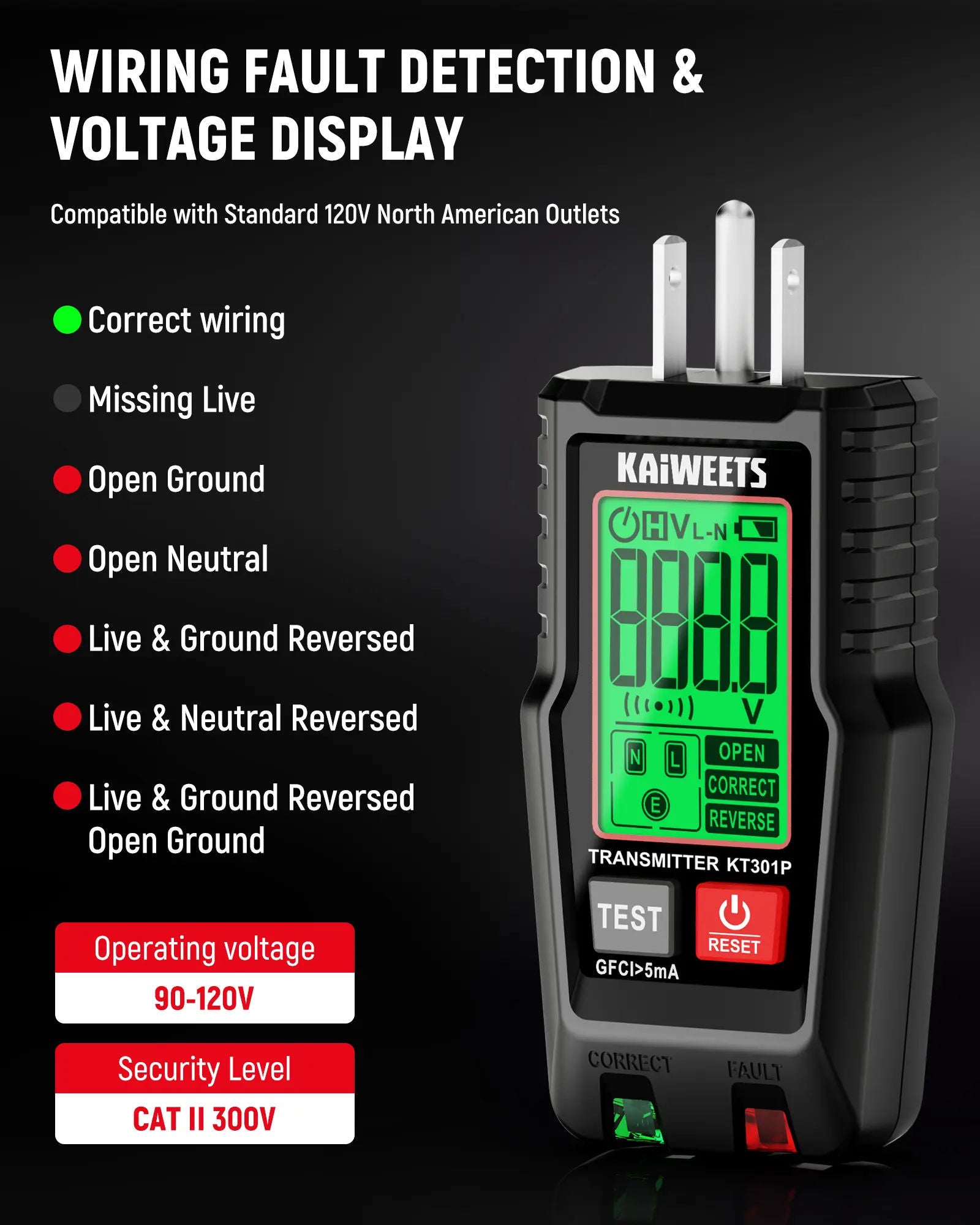 AC Circuit Breaker Finder Tool with Alert LCD Display | 2-Piece Set Electric Tester and Voltage Tester with Transmitter and Receiver, NCV Function & Flashlight, Non-Contact Cable Tester and Integrated GFCI Outlet Tester, Tool Kit