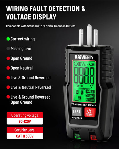 AC Circuit Breaker Finder Tool with Alert LCD Display | 2-Piece Set Electric Tester and Voltage Tester with Transmitter and Receiver, NCV Function & Flashlight, Non-Contact Cable Tester and Integrated GFCI Outlet Tester, Tool Kit