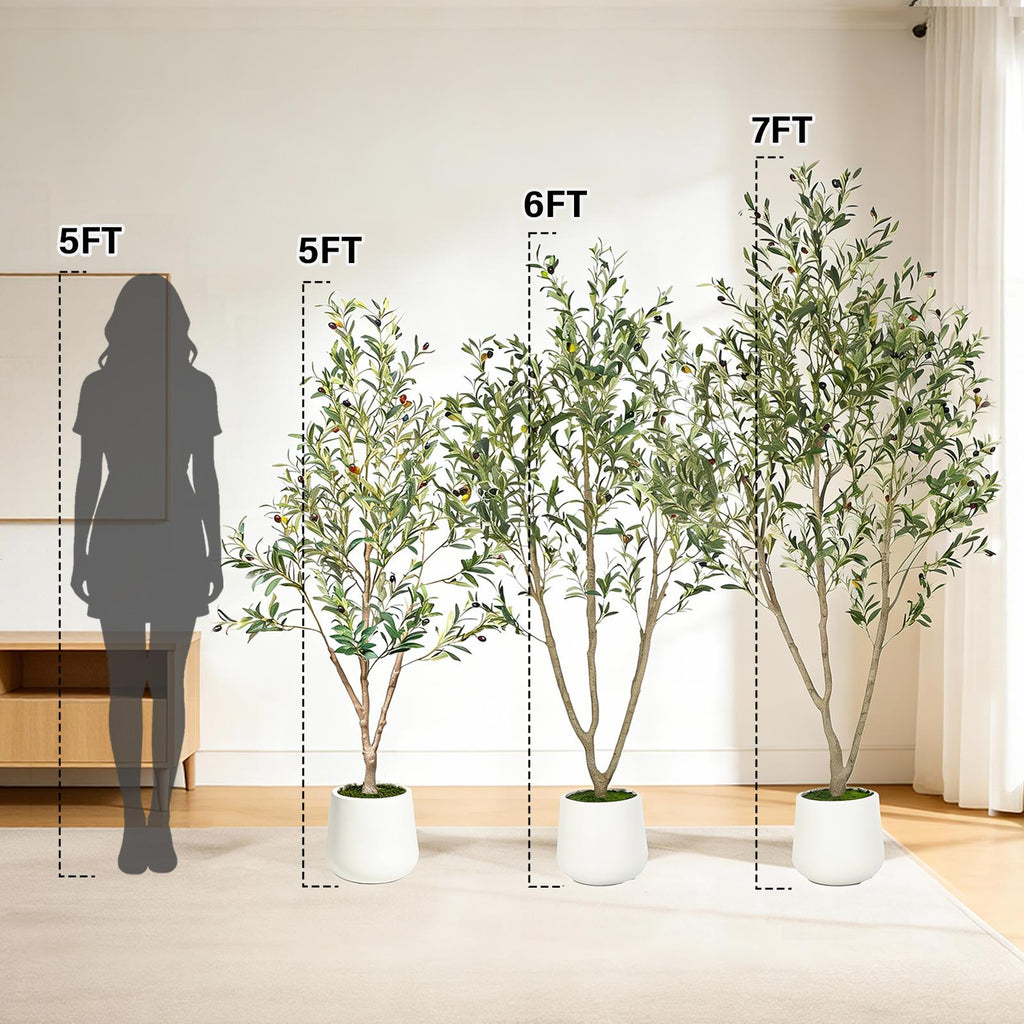 Artificial Olive Tree with White Planter and Natural Wood Trunk