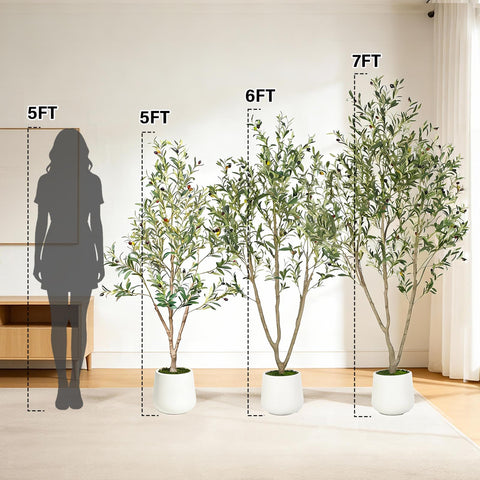 Artificial Olive Tree with White Planter and Natural Wood Trunk