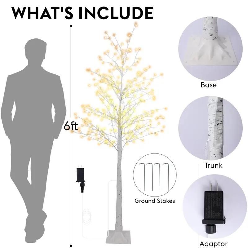 6 ft Lighted Birch Tree with 544 Warm White LED Lights | Indoor Decorative Twig Tree for Home, Christmas Holiday Decor
