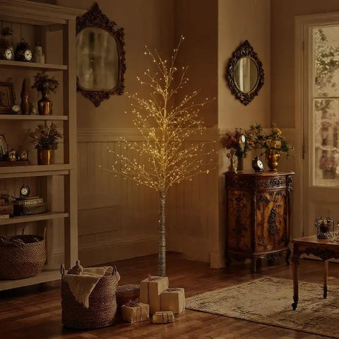 6 ft Lighted Birch Tree with 544 Warm White LED Lights | Indoor Decorative Twig Tree for Home, Christmas Holiday Decor