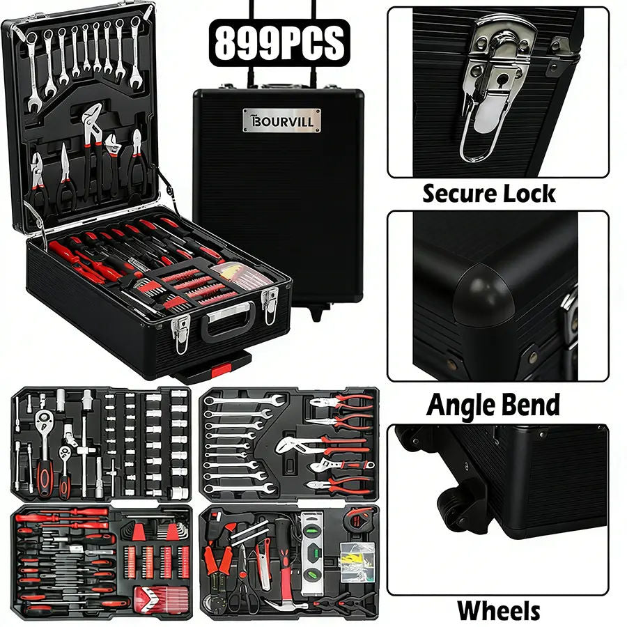 899-Piece Portable Metal Tool Set with Wheeled Cabinet
