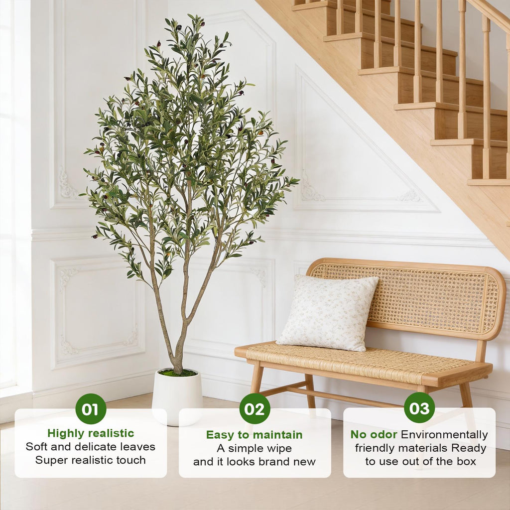 Artificial Olive Tree with White Planter and Natural Wood Trunk