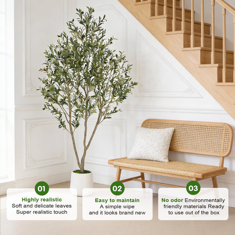Artificial Olive Tree with White Planter and Natural Wood Trunk