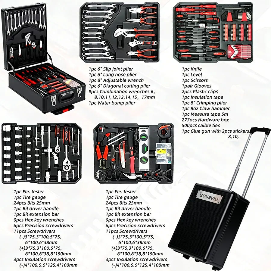 899-Piece Portable Metal Tool Set with Wheeled Cabinet