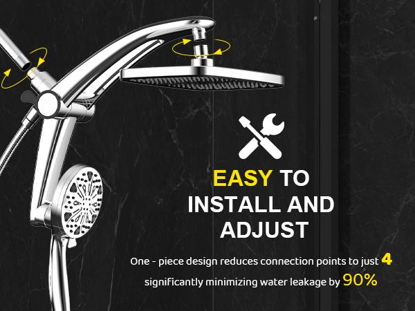 Dock-Free Dual Rain Shower Head Combo - 12" High-Pressure Rainfall Shower