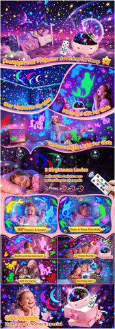 5-in-1 Kids Night Light Projector | 91 Lighting, 3 Films, Remote, Dimmable, 360° Rotation
