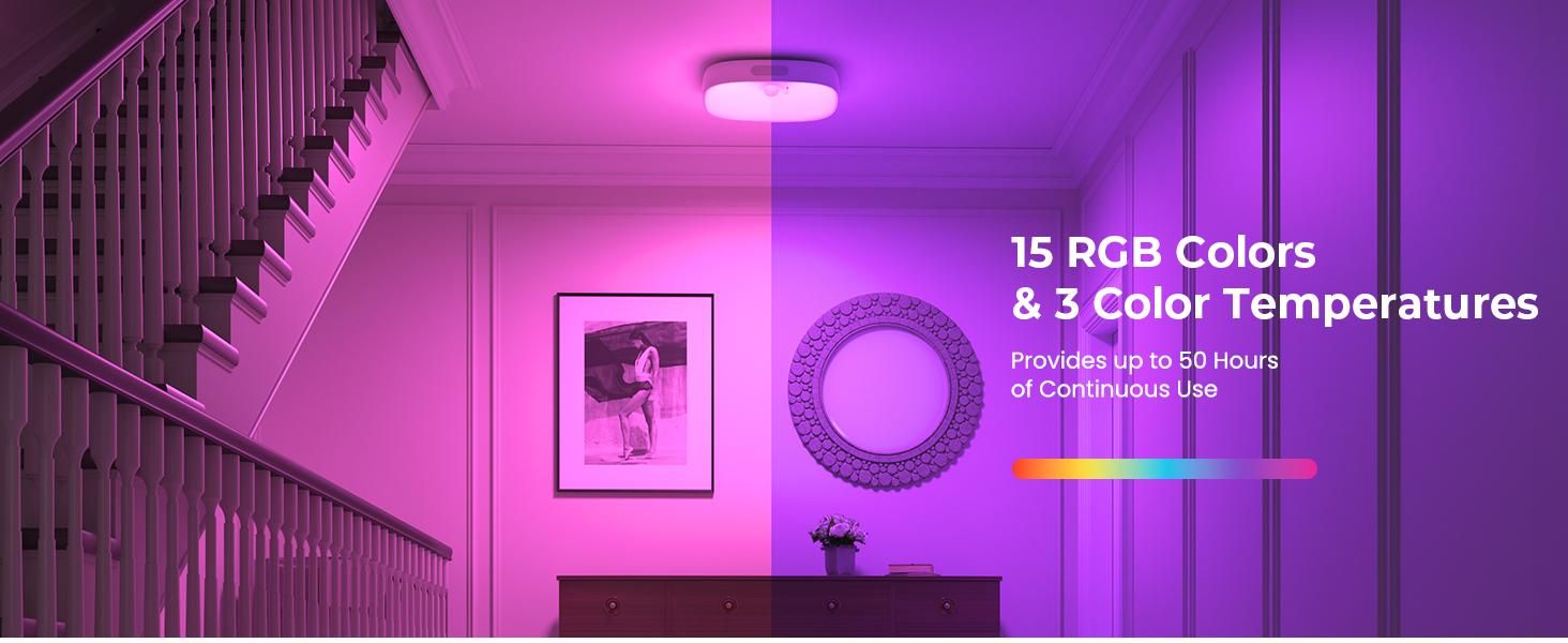 IP65 Waterproof Motion Sensor Ceiling Light with 10000mAh Battery and RGB Colors